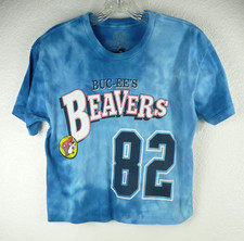 Buc-ees Cropped T-shirt Youth Size S Beavers 82 Softball Blue Tie Dye NWT