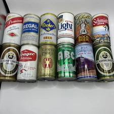 Lot of 12 Vintage Pull Tab Steel Beer Cans Variety of Brands empty             b