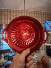 Anchor Hocking Ruby Red 8" Coronation Glass Bowl w/handles Vintage 1936-1940