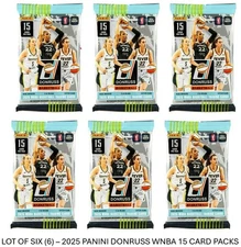 LOT OF SIX (6) - 2025 Panini Donruss WNBA 15 Card Sealed Packs
