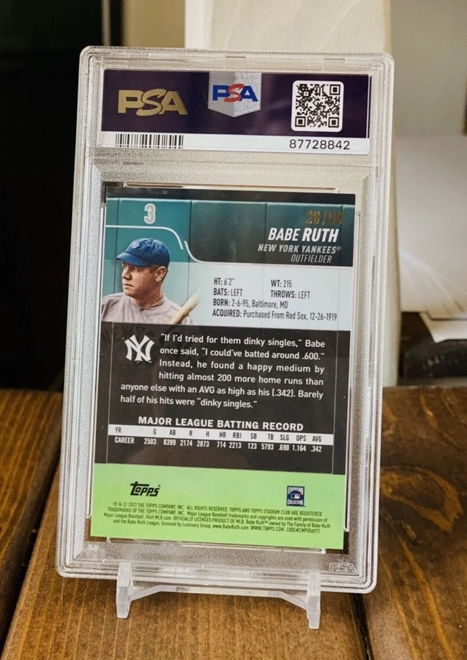 Babe Ruth Gold Refractor /50 2023 Stadium Club Chrome PSA 8 POP 1 - Image 2 of 3