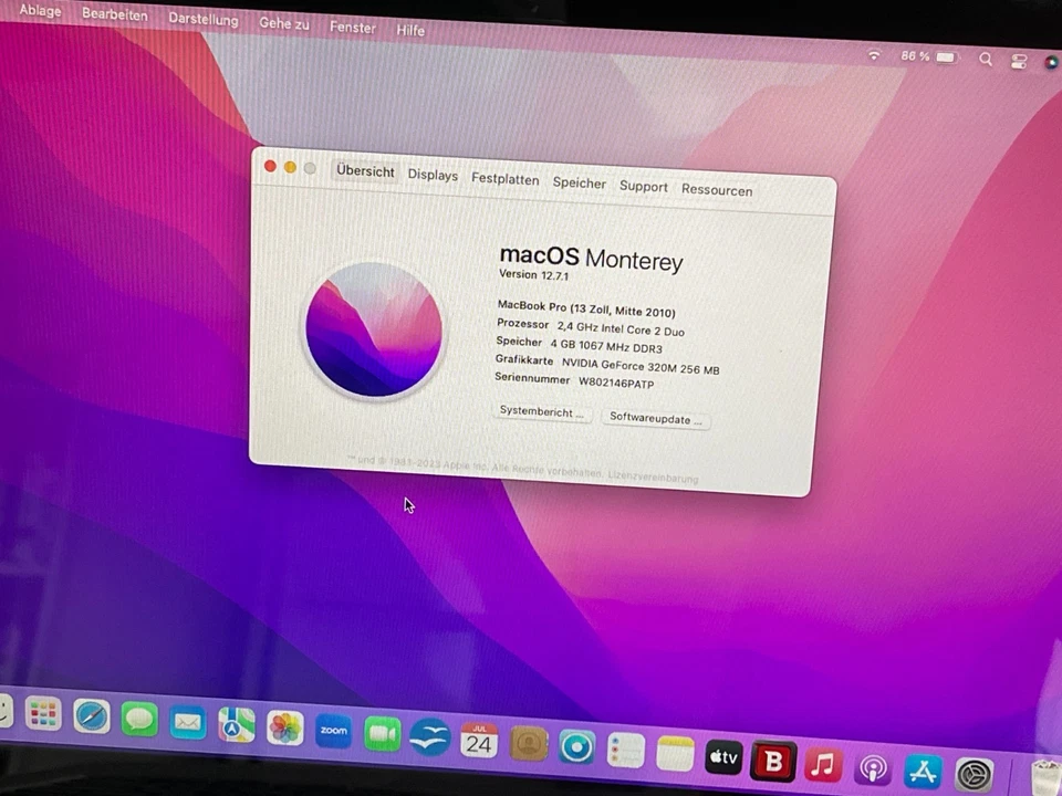 Apple MacBook Pro 13 Zoll Intel Core 2 Duo 2.4, 4GB RAM 256GB SSD MacOS Monterey - Bild 2 von 4