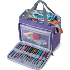 Durable Purple Crochet Bag with Grommets - Organize Your Yarn Effortlessly