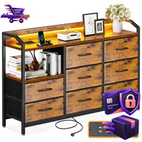 Kommode Mit LED 2 USB 2 Steckdosen 8 Vintage Stoffschubladen MöBel