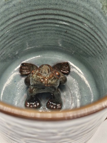 Vintage seltene Schlange Kunstkeramik Steinzeug 3D Frosch in Kaffeetasse signiert PCB - Bild 3 von 9