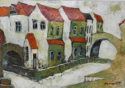 SIGNED ''Prague 2016'' Oil on Flat Canvas Unframed Impressionist * Old Town