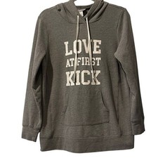 Motherhood Maternity Gray "LOVE AT FIRST KICK" Hoodie Medium