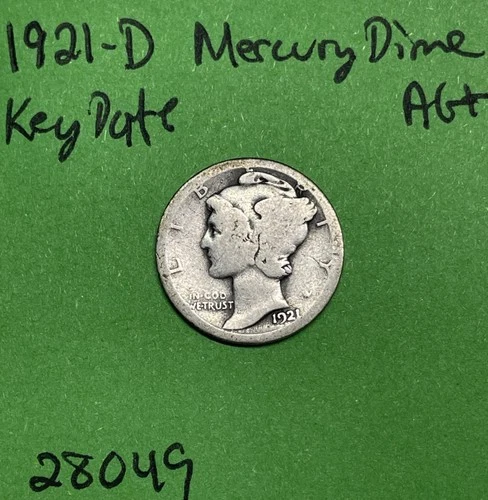1921-D Mercury Dime 10c Key Date Ag About Good 90% Silver