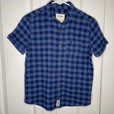 Abercrombie Boys Linen Blend Button Up Size 15/16 Large Blue Black Check Kids