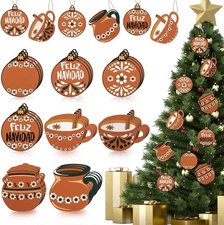  24 Pcs Christmas Mexican Ornaments Bulk Wooden Feliz Navidad De Barro Clay 