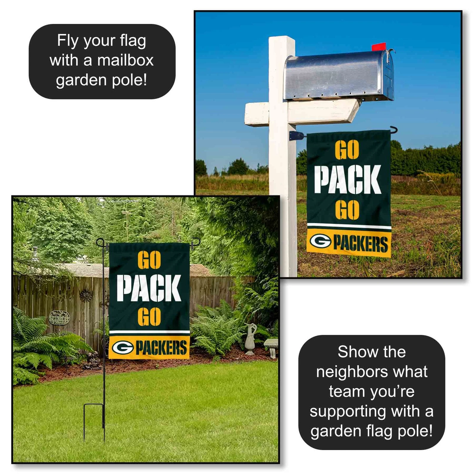 Green Bay Packers Go Pack Go Garden Yard Banner Flag