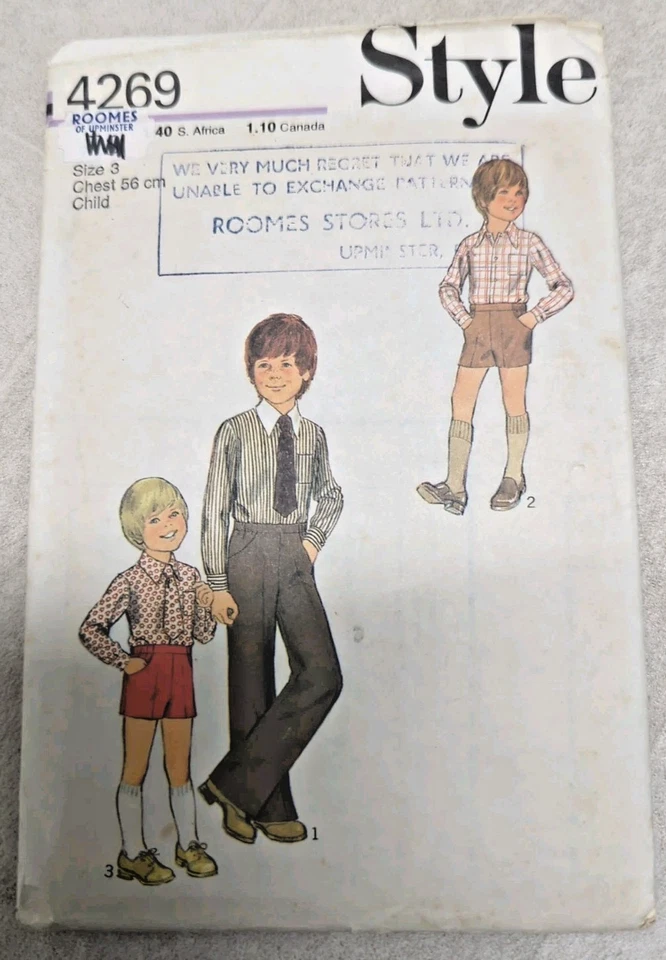 Vintage 1970s Style 4269 Boy's Shirt Tie Trousers Shorts Sewing Pattern W20.5" - Image 2 of 3