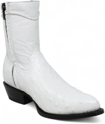 Genuine Leather Exotic Ostrich Print J-Toe Ankle Western 
