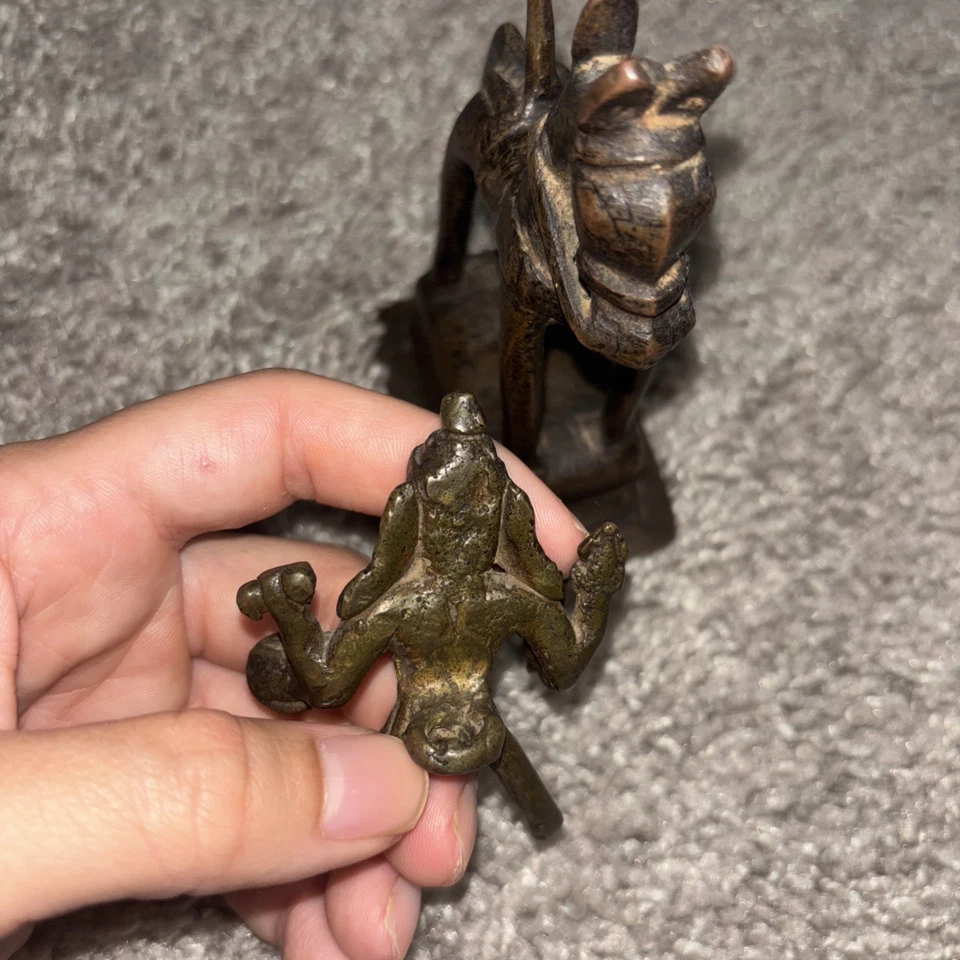 Antigua figura hindú jainista de bronce de Khandoba "Caballo y jinete" Foto 4 de 4
