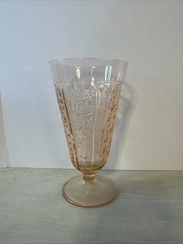 SHARON CABBAGE ROSE PINK DEPRESSION FEDERAL GLASS 6 3/4” 15oz FOOTED TUMBLER