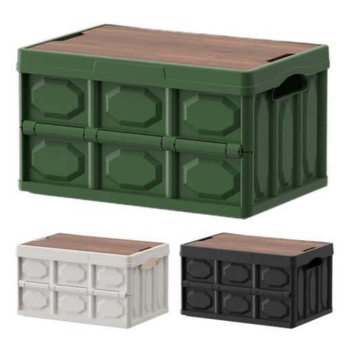 Outdoor Camping Folding Box With Wooden Lid Car Storage Box Food Organizer