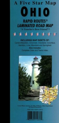 A Five Star Map ~ OHIO ~ Rapid Routes ~ Laminated Road Map ~ Map Insets ~ Index