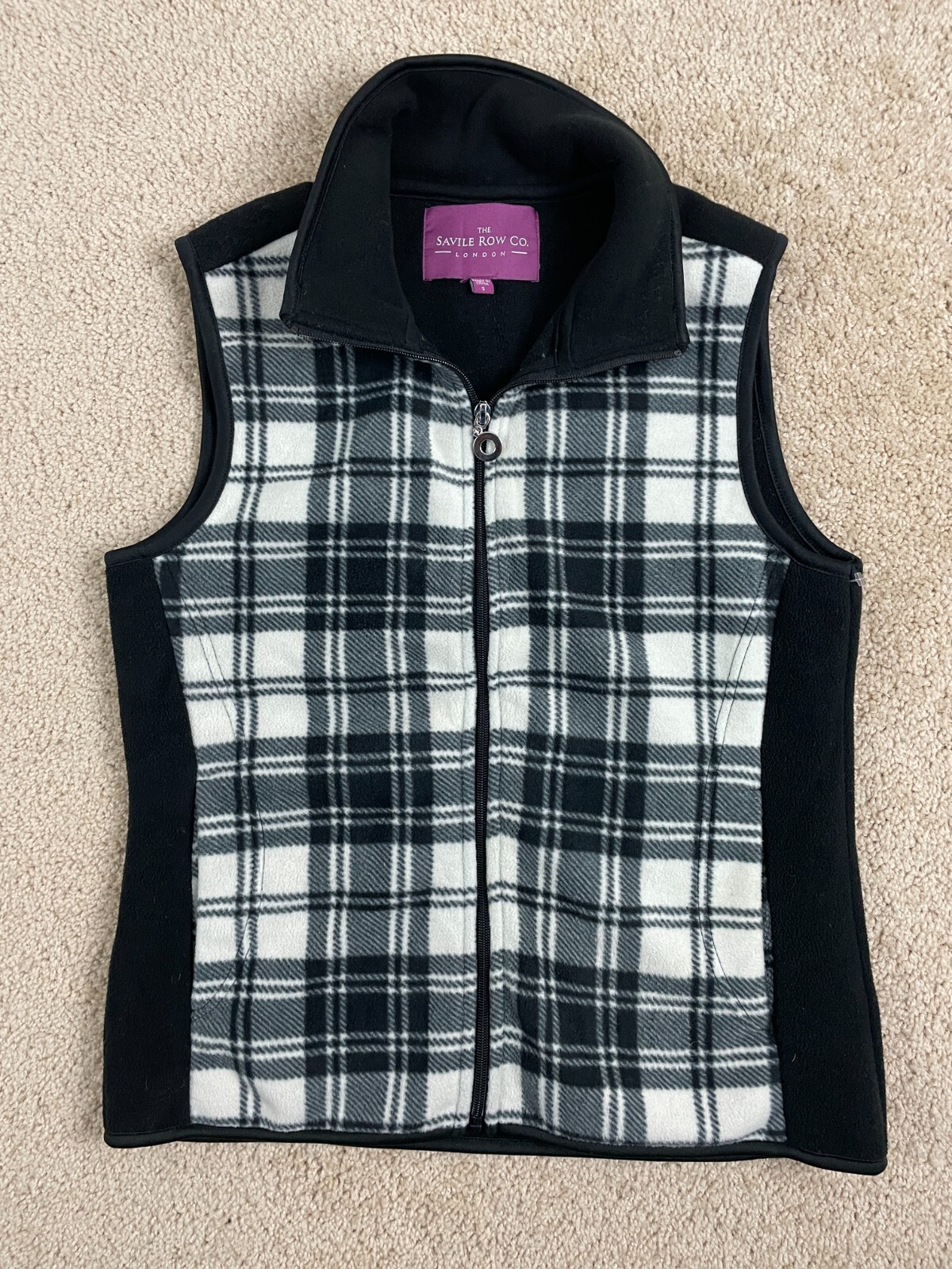 FILA Gilet The Savile Row Co London donna piccolo full zip colletto a quadri nero bianco