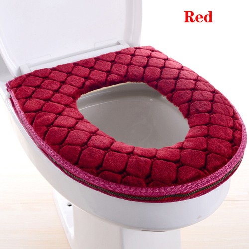 Cubierta de asiento de inodoro de baño de felpa suave lavable invierno colchoneta almohadilla cojín - Imagen 9 de 12