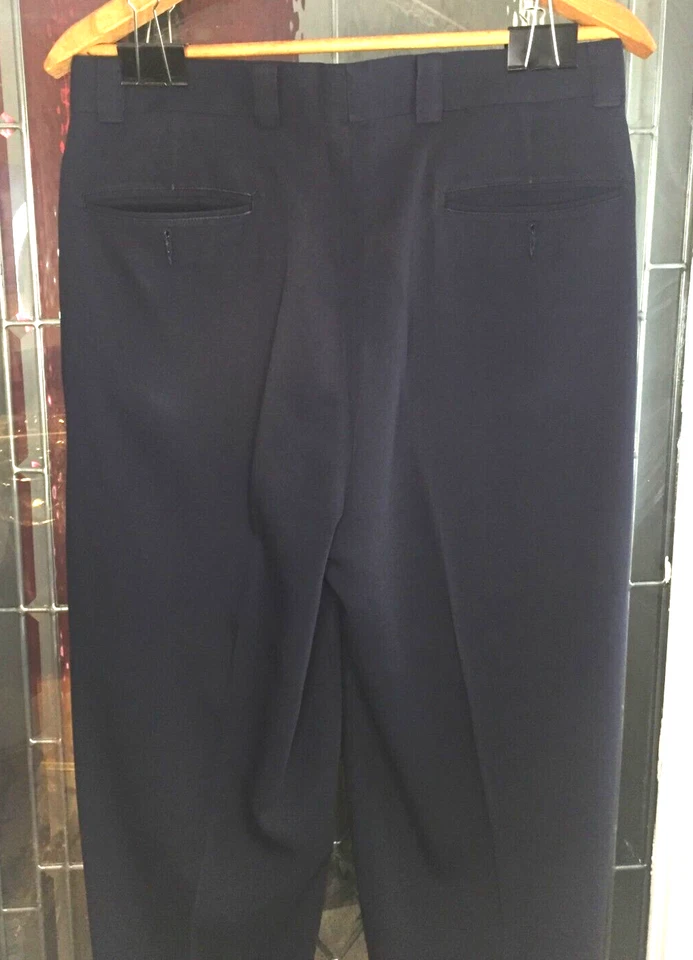 Vintage 90s J RIGGINS Blue Pleated & Cuffed Dress Pants 32x32 Woven Polyester - Image 2 of 4