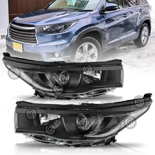 For 2014 2015 2016 Toyota Highlander Black Clear Headlight Assembly Pair