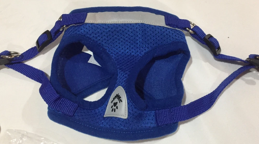 Dog Harness & Leash With Hair Comb Blue Reflective Band Size Small