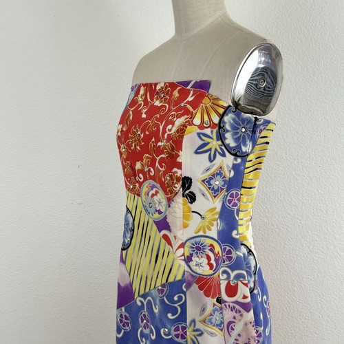 DAVID MEISTER VTG Origami Dress 4 Silk Strapless Floral Crystals Fairy Whimigoth - Picture 4 of 11