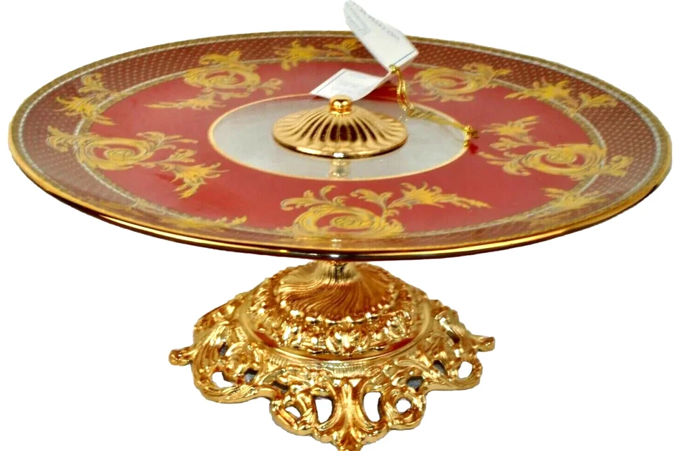 MURANO Art Glass Decorative Footed Tray Red/Gold by Decotech Hand Made Italy New - Image 3 of 4