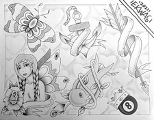 Original Tattoo Flash Sheet, 11x14" hand drawn by Matt Stick 47