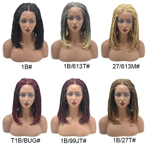 Swiss Lace Front Cornrow Box Braided Women Wig Short Lightweight Synthetic Ombre - Picture 9 of 18