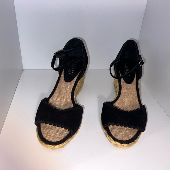 Lauren Ralph Lauren,7B Chrissy suede espadrille open adjustable ankle strap