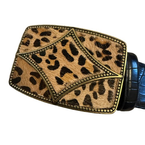 OSCAR DE LA RENTA Leather Belt Leopard Print Calf Hair XL 