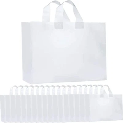 HAPLOON Clear Bags 100 Pcs Plastic Bags with Handles Bulk Frosted Large Plastic Bags ...