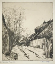 Beautiful Antique Franz Hofer Etching European Village Landscape, Signed & Fine