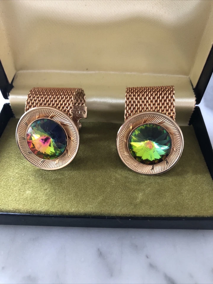 Gemelos Swank Iridiscente Estrás Tono Dorado Envoltura Alrededor Malla Discoteca De Colección Foto 4 de 4