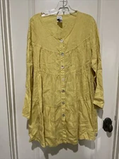 Match Point USA Yellow Linen Tiered Pheasant Knee Length Dress M