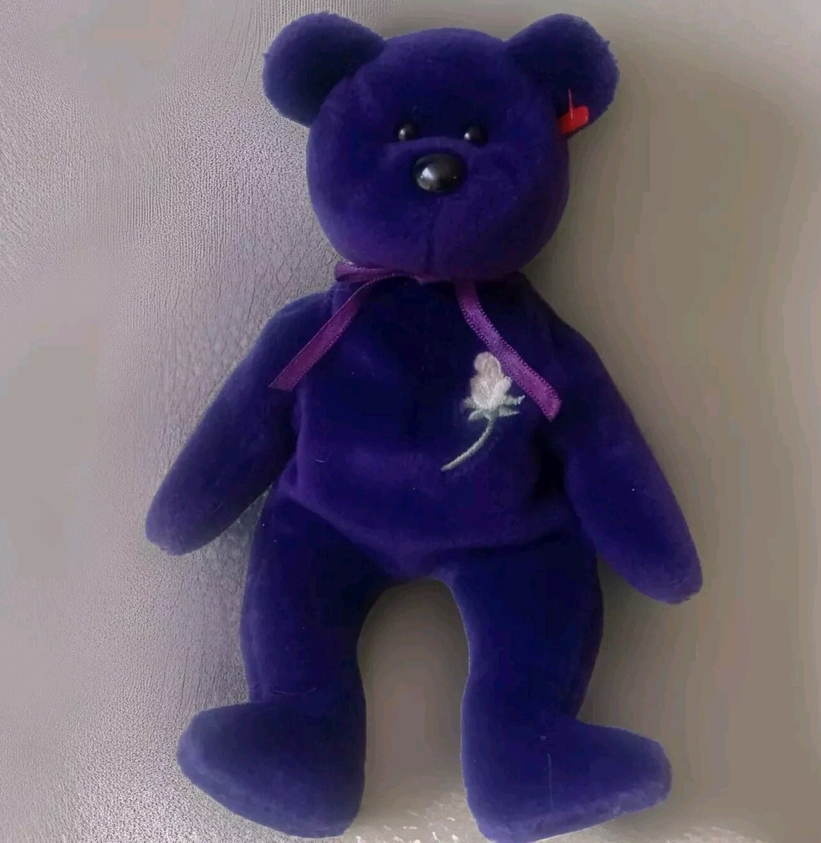 TY Princess Diana Purple Bear White Rose Original 1997 Beanie Baby