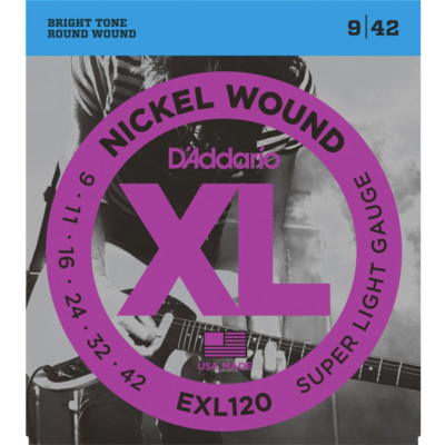 Daddario EXL120 Super light  set nickel-plated steel strings .009 - .042, New!