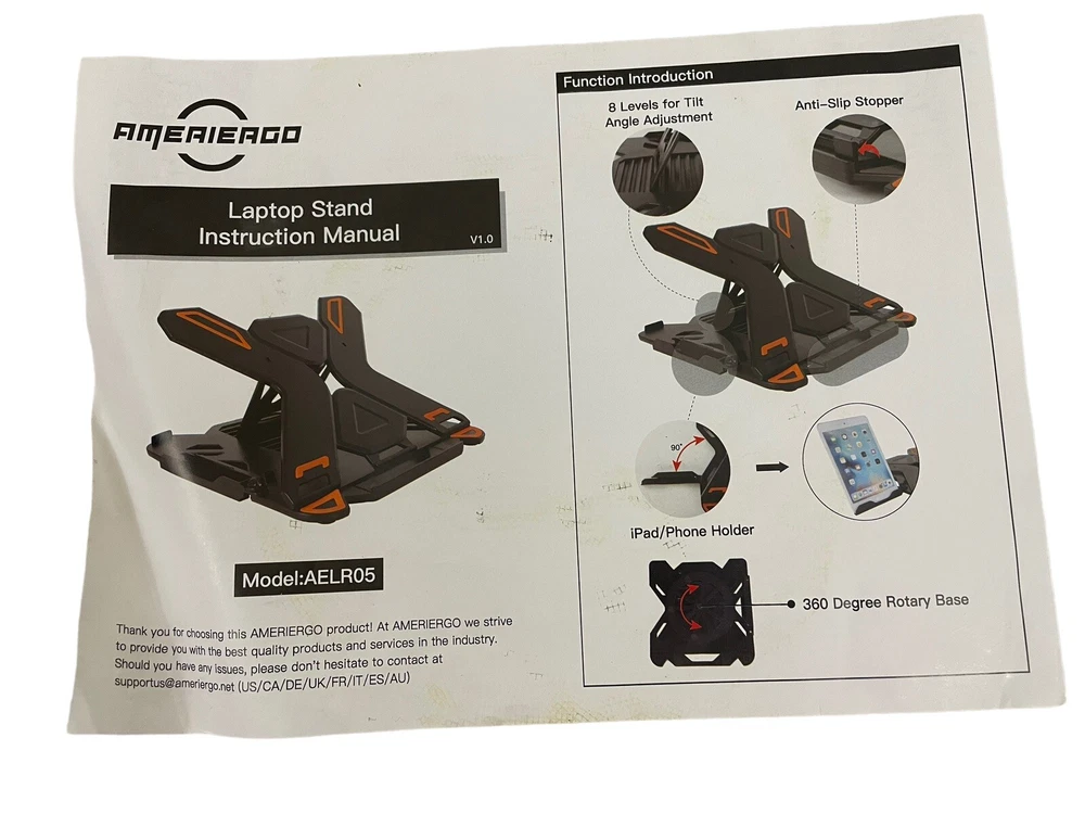 Laptop Stand Adjustable Multi-Angle Stand For Laptop, iPad/iPhone ~ 8 Tilt Level