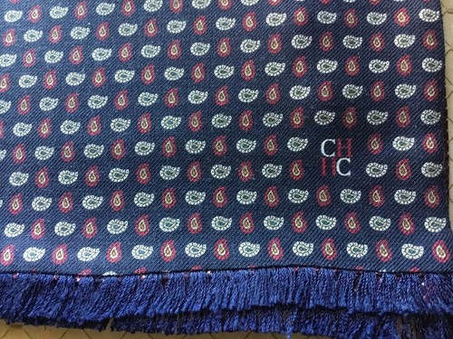 CAROLINA HERRERA MENS $385 NAVY/BURG. WOOL/SILK SCARF NEWWTAG DEFECTS ITALY - Picture 2 of 12