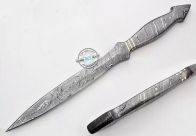 9'' Double-Edged V42 Military Damascus steel Dagger boot Knife full Tang