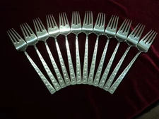 Silverplate Flatware Lot of 12 Silver Lace Salad Fork Set 1847 Rogers 