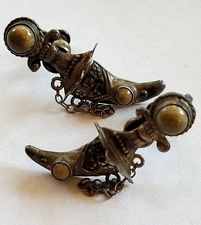 Fierce and Artistic Vintage Mexico Dagger Screw back Earrings, Stones, Hallmark