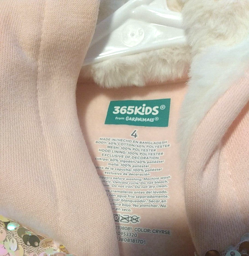 365 Kids Garanimals Girls Pink Sequin Fur Hoodie Full Zip Jacket Sz 4 - Picture 14 of 14