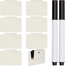 8 Pack Clip on Metal Basket Labels for Storage Bins with 2 Black Markers (3.5 X