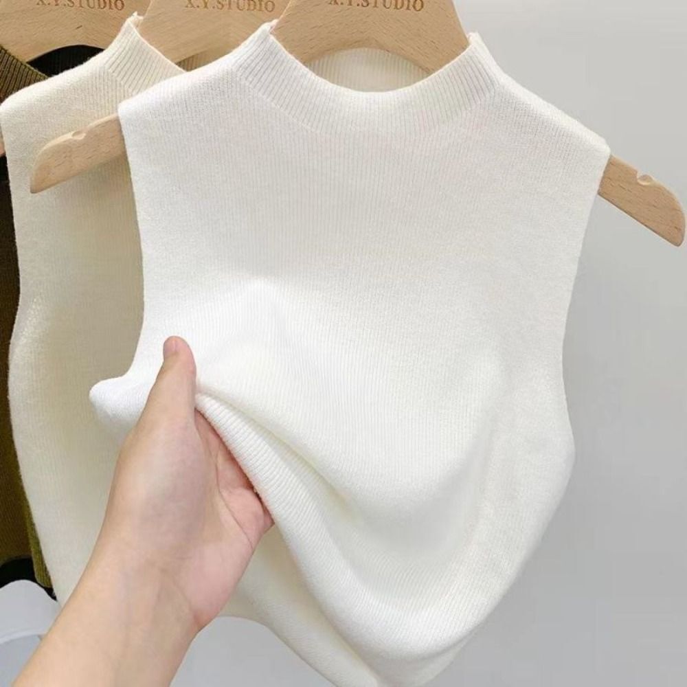 Half-turtleneck Knitted Vest Solid Color Tees T-Shirt Elegant Tank Top ...