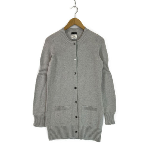 CHANEL P46786 K05901 CC Logos turn lock button cashmere long cardigan 38 gray - Picture 1 of 6
