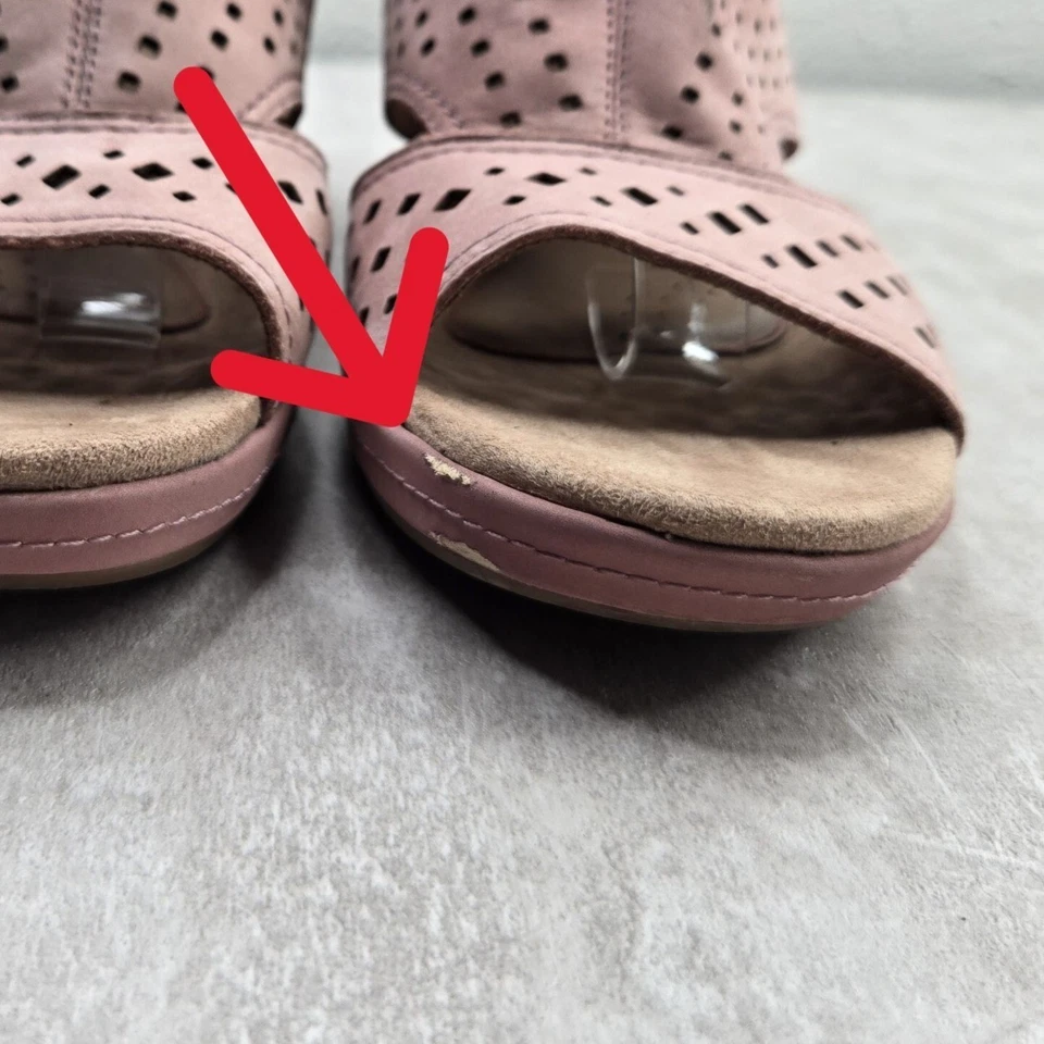 Sandalias de cuña de corcho Cobb Hill rosa gamuza perforada informal plataforma cómoda talla 11 Foto 4 de 4