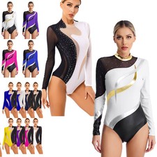 Women Rhinestone Ballet Gymnastics Leotard Figure Skating Dance Bodysuit