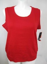 Rafaella Woman Size 1X Ruby Red Cotton Sleeveless Round Neck Ribbed Top